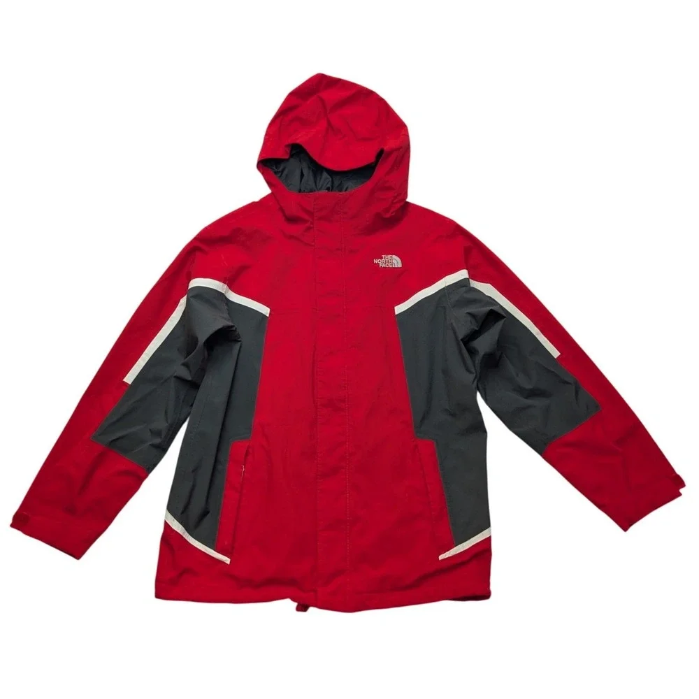 The North Face HyVent Rain Jacket Boys Large 14/16 Red Colorblock Hooded Shell